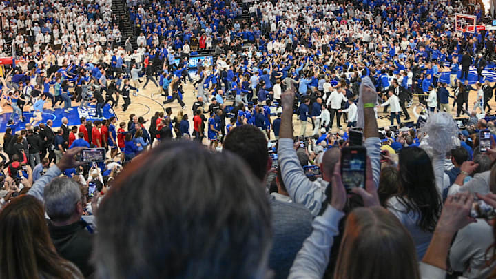 The scene at Creighton after the Bluejays upset No. 1 Kansas on Wednesday.