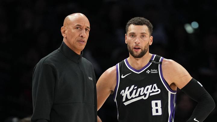 Oct 16, 2026; San Antonio, Texas, USA; Sacramento Kings Head Coach Doug Christie talks with guard Zach LaVine (8) during the second half against the San Antonio Spurs at Frost Bank Center. Mandatory Credit: Scott Wachter-Imagn Images Oct 16, 2026; San Antonio, Texas, USA; Sacramento Kings Head Coach Doug Christie talks with guard Zach LaVine (8) during the second half against the San Antonio Spurs at Frost Bank Center. Mandatory Credit: Scott Wachter-Imagn Images