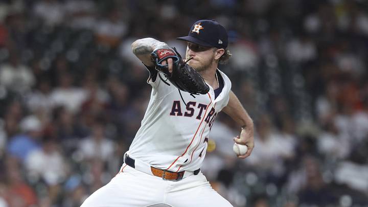 Jul 29, 2025; Houston, Texas, USA; Houston Astros relief pitcher Josh Hader (71) delivers a pitch during the ninth inning against the Washington Nationals at Daikin Park. Mandatory Credit: Troy Taormina-Imagn Images