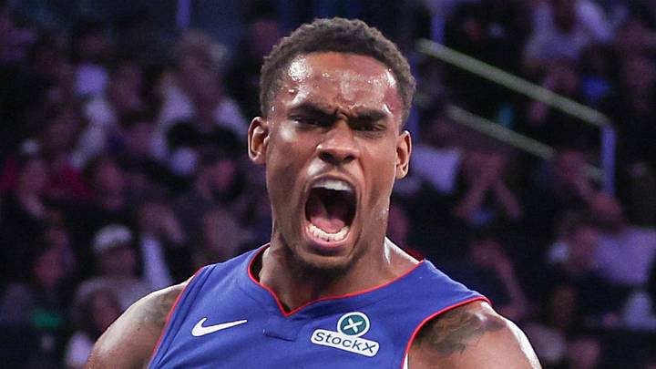 Apr 19, 2025; New York, New York, USA; Detroit Pistons center Jalen Duren (0) reacts after scoring against the New York Knicks in Game One of the First Round of the NBA Playoffs at Madison Square Garden. Mandatory Credit: Wendell Cruz-Imagn Images Apr 19, 2025; New York, New York, USA; Detroit Pistons center Jalen Duren (0) reacts after scoring against the New York Knicks in Game One of the First Round of the NBA Playoffs at Madison Square Garden. Mandatory Credit: Wendell Cruz-Imagn Images