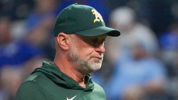 Aug 19, 2026; Kansas City, Missouri, USA; Athletics manager Mark Kotsay (7) returns to the dugout after a pitching change against the Kansas City Royals during the sixth inning at Kauffman Stadium. Mandatory Credit: Denny Medley-Imagn Images Aug 19, 2026; Kansas City, Missouri, USA; Athletics manager Mark Kotsay (7) returns to the dugout after a pitching change against the Kansas City Royals during the sixth inning at Kauffman Stadium. Mandatory Credit: Denny Medley-Imagn Images