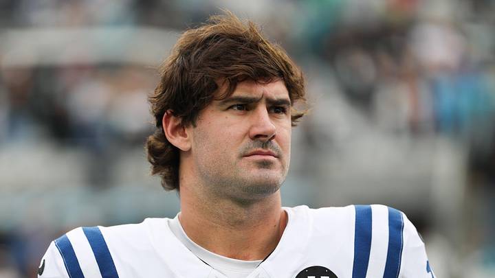 Indianapolis Colts quarterback Daniel Jones (17) looks on