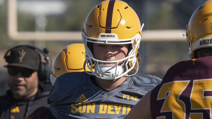 Cutter Boley (#8 QB) during ASU football practice at Kajikawa Practice fields in Tempe, Arizona, on March 19, 2026. Cutter Boley (#8 QB) during ASU football practice at Kajikawa Practice fields in Tempe, Arizona, on March 19, 2026.
