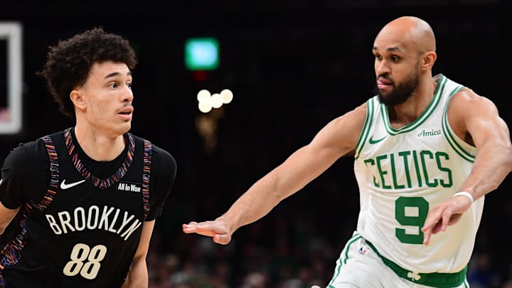 Feb 27, 2026; Boston, Massachusetts, USA; Brooklyn Nets guard Nolan Traore (88) controls the ball while Boston Celtics guard Derrick White (9) defends during the first half at TD Garden. Mandatory Credit: Bob DeChiara-Imagn Images Feb 27, 2026; Boston, Massachusetts, USA; Brooklyn Nets guard Nolan Traore (88) controls the ball while Boston Celtics guard Derrick White (9) defends during the first half at TD Garden. Mandatory Credit: Bob DeChiara-Imagn Images