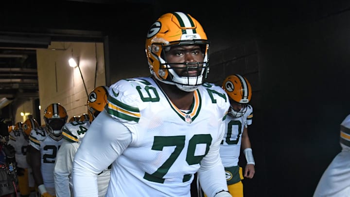 Green Bay Packers offensive lineman Travis Glover before the playoff game at the Eagles, in which he was benched.