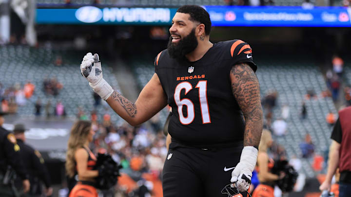 Dec 28, 2025; Cincinnati, Ohio, USA; Cincinnati Bengals guard Cody Ford (61) leaves the field after a game against the Arizona Cardinals at Paycor Stadium. Mandatory Credit: Katie Stratman-Imagn Images