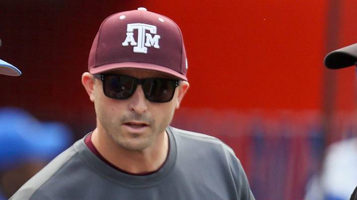 Florida head coach Kevin O'Sullivan talks with Texas A&M head coach Michael Earley before an NCAA baseball game at Condron Family Ballpark at Alfred A. McKethan Field in Gainesville, FL on Friday, April 24, 2026.