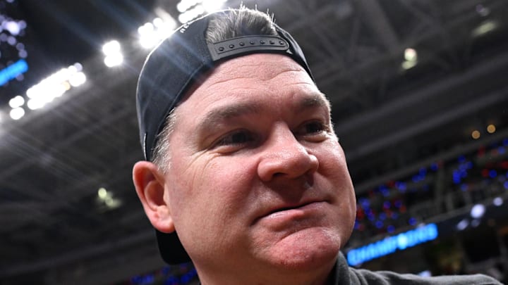 Mar 28, 2026; San Jose, CA, USA; Arizona Wildcats head coach Tommy Lloyd walks off the court after an Elite Eight game against the Purdue Boilermakers of the West Regional of the men's 2026 NCAA Tournament at SAP Center. Mandatory Credit: Eakin Howard-Imagn Images