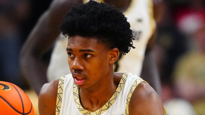 Feb 25, 2026; Boulder, Colorado, USA; Colorado Buffaloes guard Isaiah Johnson (2) during the second half against the Kansas State Wildcats at the CU Events Center.