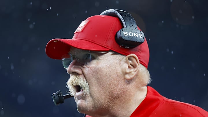 Aug 15, 2025; Seattle, Washington, USA; Kansas City Chiefs head coach Andy Reid stands on the sideline during the fourth quarter against the Seattle Seahawks at Lumen Field. Mandatory Credit: Joe Nicholson-Imagn Images