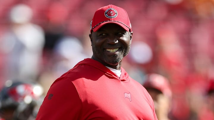 Dec 29, 2024; Tampa, Florida, USA; Tampa Bay Buccaneers head coach Todd Bowles looks on before a game against the Carolina Panthers at Raymond James Stadium. Mandatory Credit: Nathan Ray Seebeck-Imagn Images