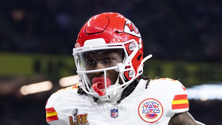 Feb 9, 2025; New Orleans, LA, USA; Kansas City Chiefs wide receiver Marquise Brown (5) against the Philadelphia Eagles in Super Bowl LIX at Ceasars Superdome. Mandatory Credit: Mark J. Rebilas-Imagn Images Feb 9, 2025; New Orleans, LA, USA; Kansas City Chiefs wide receiver Marquise Brown (5) against the Philadelphia Eagles in Super Bowl LIX at Ceasars Superdome. Mandatory Credit: Mark J. Rebilas-Imagn Images