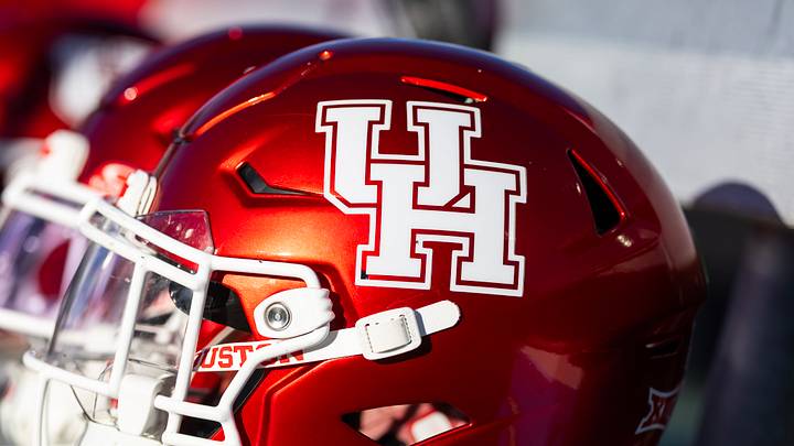 Oct 25, 2025; Tempe, Arizona, USA; Detailed view of a Houston Cougars helmet at Mountain America Stadium. Mandatory Credit: Mark J. Rebilas-Imagn Images Oct 25, 2025; Tempe, Arizona, USA; Detailed view of a Houston Cougars helmet at Mountain America Stadium. Mandatory Credit: Mark J. Rebilas-Imagn Images
