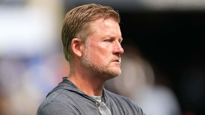 Aug 9, 2025; Inglewood, California, USA; Los Angeles Rams general manager Les Snead watches during the game against the Dallas Cowboys at SoFi Stadium. Mandatory Credit: Kirby Lee-Imagn Images
