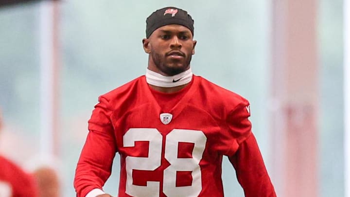 Jun 10, 2025; Tampa Bay, FL, USA; Tampa Bay Buccaneers safety Shilo Sanders (28) participates in mini camp at AdventHealth Training Center. Mandatory Credit: Nathan Ray Seebeck-Imagn Images