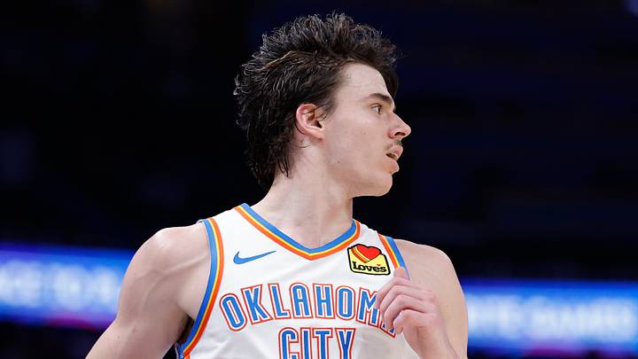 Apr 12, 2026; Oklahoma City, Oklahoma, USA; Oklahoma City Thunder forward Brooks Barnhizer (23) runs down the court against the Phoenix Suns during the second half at Paycom Center. Mandatory Credit: Alonzo Adams-Imagn Images Apr 12, 2026; Oklahoma City, Oklahoma, USA; Oklahoma City Thunder forward Brooks Barnhizer (23) runs down the court against the Phoenix Suns during the second half at Paycom Center. Mandatory Credit: Alonzo Adams-Imagn Images