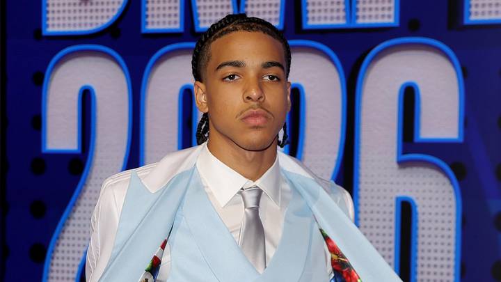 Jun 23, 2026; New York, NY, USA; Mikel Brown Jr. poses for photos on the red carpet before the 2026 NBA draft at Barclays Center. Mandatory Credit: Brad Penner-Imagn Images