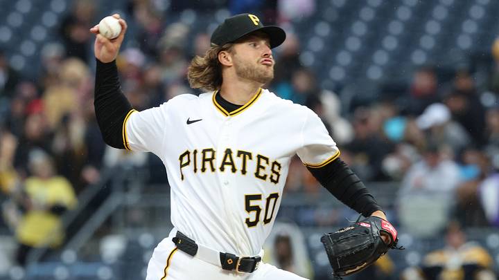 May 14, 2026; Pittsburgh, Pennsylvania, USA; Pittsburgh Pirates pitcher Carmen Mlodzinski (50) pitches against the Colorado Rockies during the third inning at PNC Park. Mandatory Credit: Charles LeClaire-Imagn Images