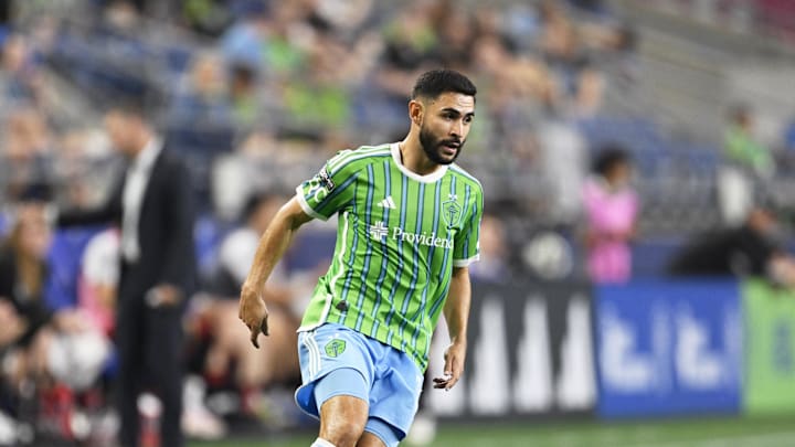 Aug 8, 2024; Seattle, Washington, USA; Seattle Sounders FC defender Alex Roldan (16) controls a pass during the second half against the LA Galaxy at Lumen Field. Mandatory Credit: Troy Wayrynen-USA TODAY Sports