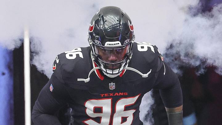Oct 27, 2024; Houston, Texas, USA; Houston Texans defensive end Denico Autry (96) runs onto the field before the game against the Indianapolis Colts at NRG Stadium.