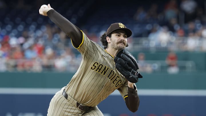 San Diego Padres starting pitcher Dylan Cease (84) pitches against the Washington Nationals during the first inning at Nationals Park on July 18.
