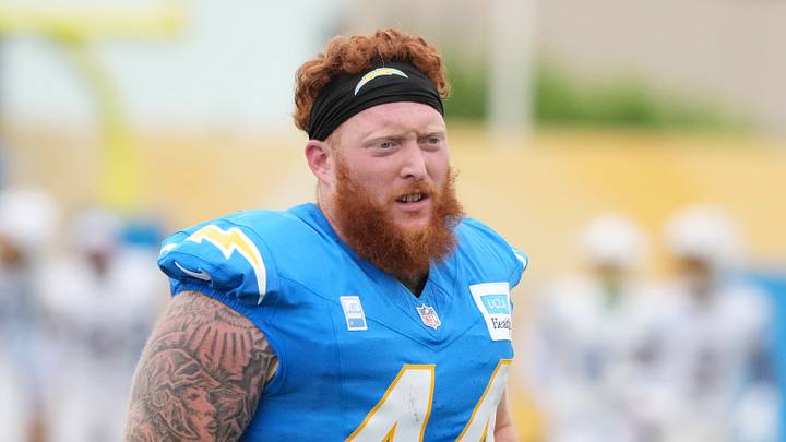 Jul 21, 2025; El Segundo, CA, USA; Los Angeles Chargers fullback Scott Matlock (44) at training camp at The Bolt. Mandatory Credit: Kirby Lee-Imagn Images