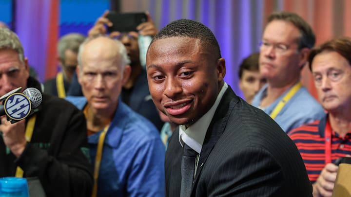 Jul 16, 2025; Atlanta, GA, USA; Florida State Gators quarterback DJ Lagway answers questions from the media during the SEC Media Days at Omni Atlanta Hotel. Mandatory Credit: Jordan Godfree-Imagn Images Jul 16, 2025; Atlanta, GA, USA; Florida State Gators quarterback DJ Lagway answers questions from the media during the SEC Media Days at Omni Atlanta Hotel. Mandatory Credit: Jordan Godfree-Imagn Images