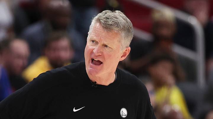 Houston, Texas, USA; Golden State Warriors head coach Steve Kerr reacts after a play during overtime against the Houston Rockets at Toyota Center on Mar 5, 2026. Houston, Texas, USA; Golden State Warriors head coach Steve Kerr reacts after a play during overtime against the Houston Rockets at Toyota Center on Mar 5, 2026.