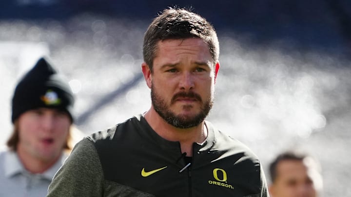 Nov 5, 2022; Boulder, Colorado, USA; Oregon Ducks head coach Dan Lanning before the game against the Colorado Buffaloes at Folsom Field. Mandatory Credit: Ron Chenoy-Imagn Images  head coach Dan Lanning