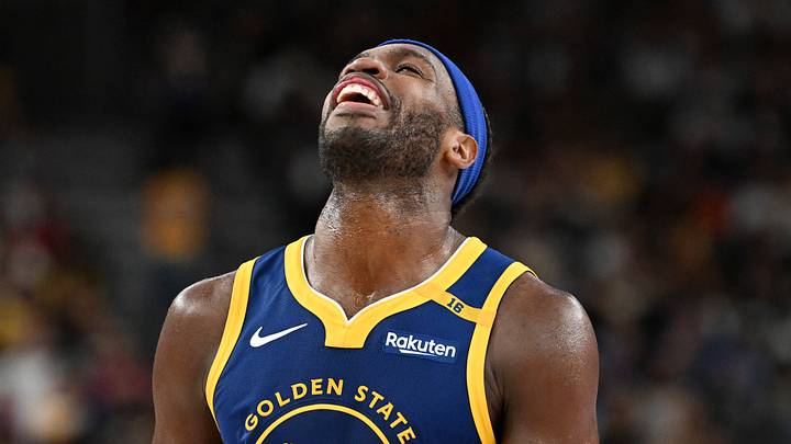 Oct 15, 2024; Las Vegas, Nevada, USA; Golden State Warriors guard Buddy Hield (7) reacts to a play against the Los Angeles Lakers in the fourth quarter during a preseason game at T-Mobile Arena. Mandatory Credit: Candice Ward-Imagn Images