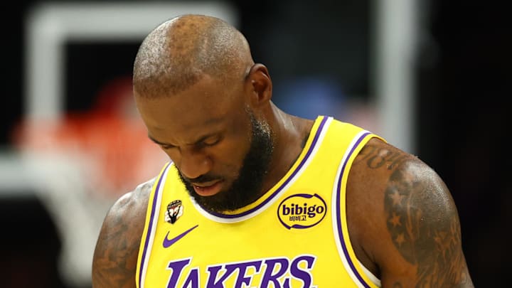 Feb 26, 2026; Phoenix, Arizona, USA; Los Angeles Lakers forward LeBron James (23) reacts against the Phoenix Suns at Mortgage Matchup Center. Mandatory Credit: Mark J. Rebilas-Imagn Images Feb 26, 2026; Phoenix, Arizona, USA; Los Angeles Lakers forward LeBron James (23) reacts against the Phoenix Suns at Mortgage Matchup Center. Mandatory Credit: Mark J. Rebilas-Imagn Images