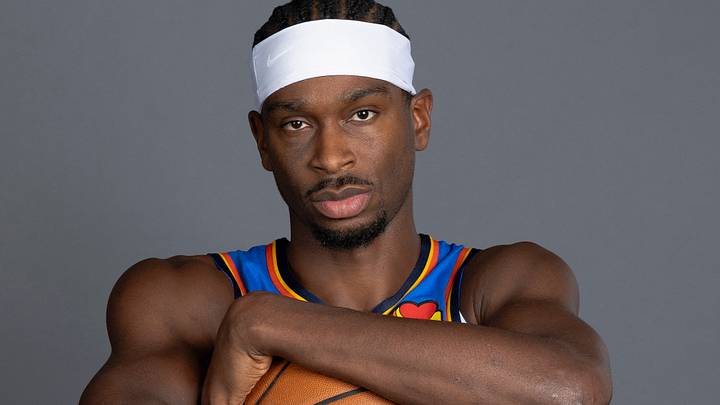 Sep 28, 2026; Oklahoma City, OK, USA; Oklahoma City Thunder guard Shai Gilgeous-Alexander (2) poses for a photo during Oklahoma City Thunder Media Day at Paycom Center. Mandatory Credit: Alonzo Adams-Imagn Images