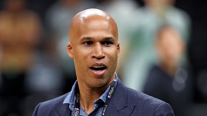 Jun 5, 2024; Boston, MA, USA; TV analyst and former player Richard Jefferson during the NBA Finals Media Day at TD Garden. Mandatory Credit: Peter Casey-Imagn Images