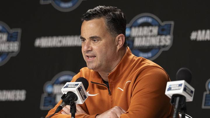Texas Longhorns head coach Sean Miller addresses the media in a press conference during a practice session ahead of the west regional of the men's 2026 NCAA Tournament at SAP Center. Texas Longhorns head coach Sean Miller addresses the media in a press conference during a practice session ahead of the west regional of the men's 2026 NCAA Tournament at SAP Center.