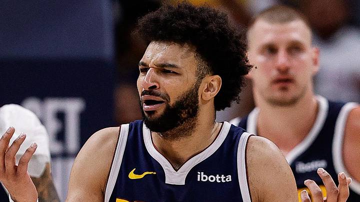 May 11, 2025; Denver, Colorado, USA; Denver Nuggets guard Jamal Murray (27) reacts after a play in the third quarter against the Oklahoma City Thunder during game four of the second round of the 2025 NBA Playoffs at Ball Arena. Mandatory Credit: Isaiah J. Downing-Imagn Images