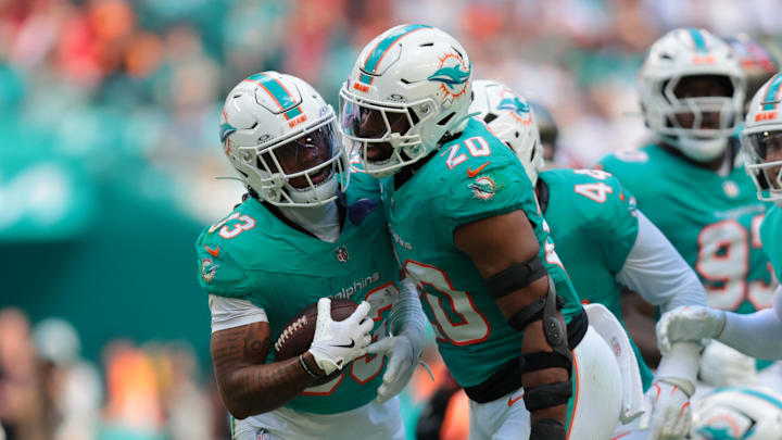 Miami Dolphins cornerback Jason Marshall Jr., linebacker Jordyn Brooks