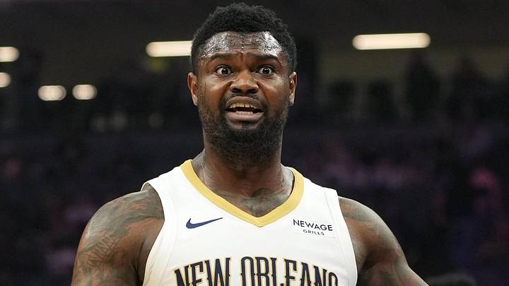 Apr 3, 2026; Sacramento, California, USA; New Orleans Pelicans forward Zion Williamson (1) gestures towards a referee during the first quarter against the Sacramento Kings at Golden 1 Center. Mandatory Credit: Darren Yamashita-Imagn Images