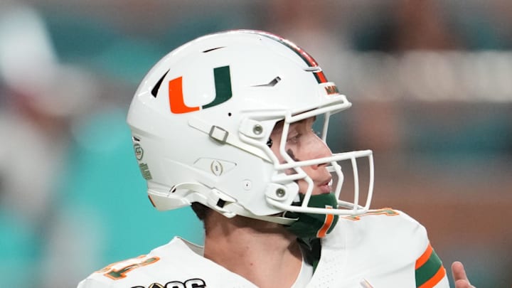 Miami Hurricanes quarterback Carson Beck passes the ball against the Indiana Hoosiers.