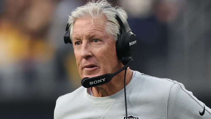 Nov 30, 2025; Inglewood, California, USA; Las Vegas Raiders head coach Pete Carroll during the first half at SoFi Stadium. Mandatory Credit: Kiyoshi Mio-Imagn Images Nov 30, 2025; Inglewood, California, USA; Las Vegas Raiders head coach Pete Carroll during the first half at SoFi Stadium. Mandatory Credit: Kiyoshi Mio-Imagn Images
