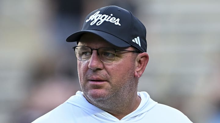 Texas A&M Aggies head coach Mike Elko looks on prior to the game against the Mississippi State Bulldogs at Kyle Field. Mandatory Credit: Maria Lysaker-Imagn Images Texas A&M Aggies head coach Mike Elko looks on prior to the game against the Mississippi State Bulldogs at Kyle Field. Mandatory Credit: Maria Lysaker-Imagn Images