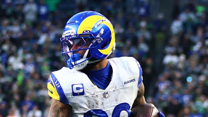 Jan 25, 2026; Seattle, WA, USA; Los Angeles Rams running back Kyren Williams (23) runs to score a touchdown against the Seattle Seahawks during the first half in the 2026 NFC Championship Game at Lumen Field. Mandatory Credit: Kevin Ng-Imagn Images Jan 25, 2026; Seattle, WA, USA; Los Angeles Rams running back Kyren Williams (23) runs to score a touchdown against the Seattle Seahawks during the first half in the 2026 NFC Championship Game at Lumen Field. Mandatory Credit: Kevin Ng-Imagn Images