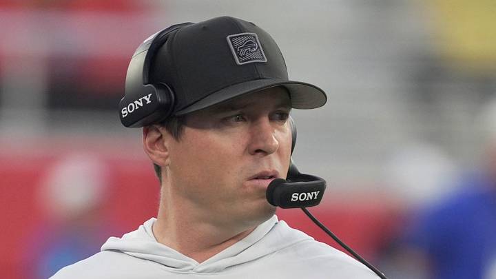 Bills defensive coordinator Jim Leonhard watches as the defense takes the field during first half action of the Bills preseason game against the Pittsburgh Steelers at Highmark Stadium on Aug. 27, 2026.
