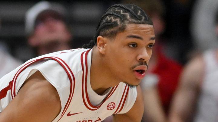 Mar 15, 2026; Nashville, TN, USA; Arkansas Razorbacks guard Darius Acuff Jr. (5) dribbles the ball against the Vanderbilt Commodores in the first half during the men's SEC Conference Tournament Championship at Bridgestone Arena. Mandatory Credit: Steve Roberts-Imagn Images Mar 15, 2026; Nashville, TN, USA; Arkansas Razorbacks guard Darius Acuff Jr. (5) dribbles the ball against the Vanderbilt Commodores in the first half during the men's SEC Conference Tournament Championship at Bridgestone Arena. Mandatory Credit: Steve Roberts-Imagn Images
