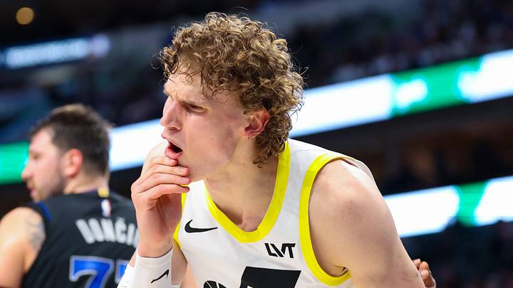 Mar 21, 2024; Dallas, Texas, USA; Utah Jazz forward Lauri Markkanen (23) reacts after getting hit in the mouth during the second half against the Dallas Mavericks at American Airlines Center. Mandatory Credit: Kevin Jairaj-Imagn Images Mar 21, 2024; Dallas, Texas, USA; Utah Jazz forward Lauri Markkanen (23) reacts after getting hit in the mouth during the second half against the Dallas Mavericks at American Airlines Center. Mandatory Credit: Kevin Jairaj-Imagn Images
