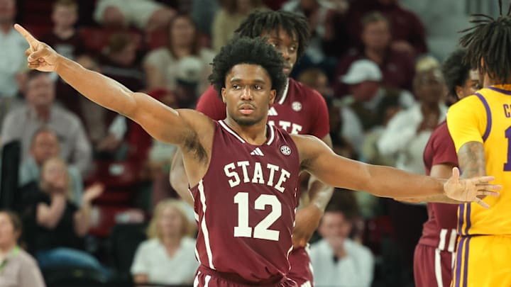 Mississippi State Bulldogs guard Josh Hubbard (12) reacts against the LSU Tigers during the second half at Humphrey Coliseum. Mississippi State Bulldogs guard Josh Hubbard (12) reacts against the LSU Tigers during the second half at Humphrey Coliseum.