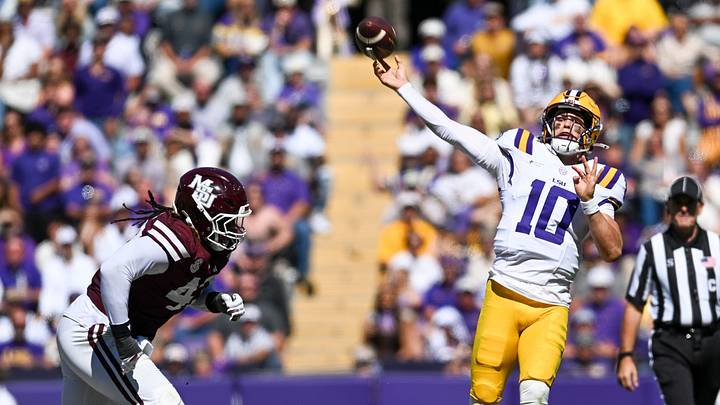 Tigers Quarterback Sam Leavitt 10, The LSU Tigers take on the Mississippi State Bulldogs. October 17, 2026; Baton Rouge, LA, USA; at Tiger Stadium. Tigers Quarterback Sam Leavitt 10, The LSU Tigers take on the Mississippi State Bulldogs. October 17, 2026; Baton Rouge, LA, USA; at Tiger Stadium.