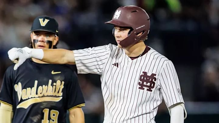 Mississippi State Infielder Ryder Woodson (#9) during the game between the Vanderbilt Commodores and the Mississippi State Bulldogs at Dudy Noble Field at Polk-Dement Stadium in Starkville, MS.