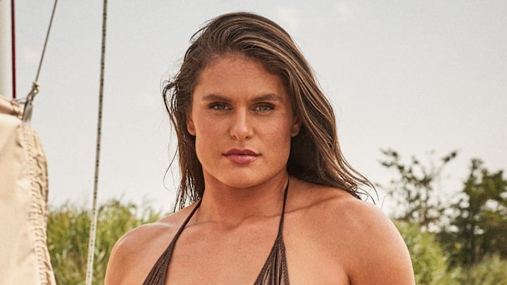 Ilona Maher was photographed by Ben Watts in Bellport, New York. Swimsuit by Norma Kamali.