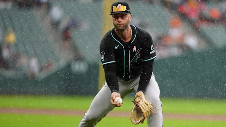 May 12, 2024; Baltimore, Maryland, USA; Arizona Diamondbacks first baseman Christian Walker (53) fields a ground ball hit by Baltimore Orioles third baseman Ramon Urias (not pictured) during the seventh inning at Oriole Park at Camden Yards