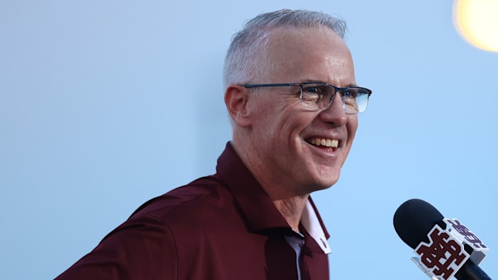 New Mississippi State Bulldogs coach Brian O'Connor talking to the cheering crowd at his formal introduction Thursday evening at Dudy Noble. New Mississippi State Bulldogs coach Brian O'Connor talking to the cheering crowd at his formal introduction Thursday evening at Dudy Noble.
